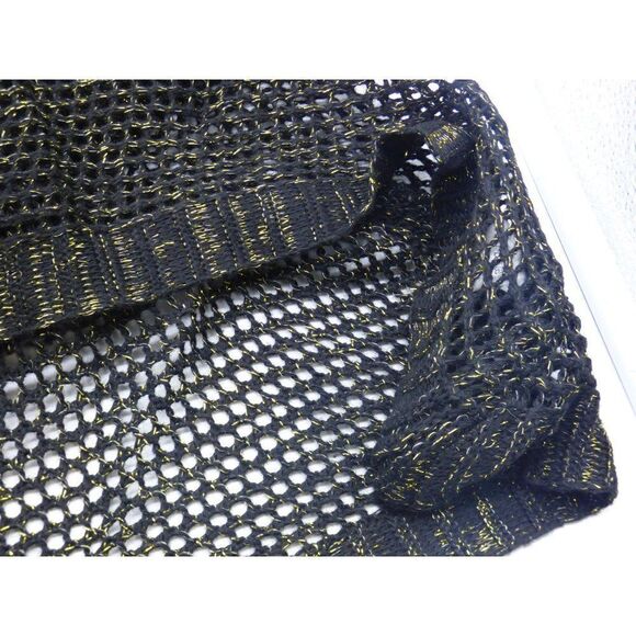 Oh Concept Collection Open Mesh Mettalic Poncho Top, One Size; Black/Gold - Picture 9 of 10